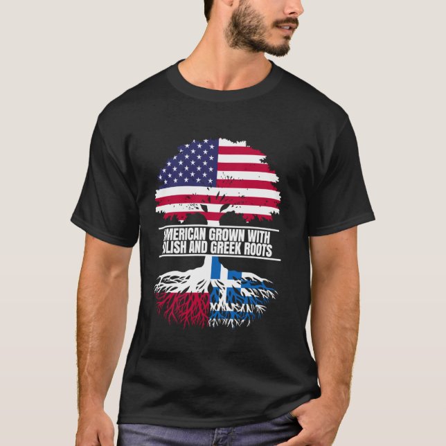 Camiseta Crescido nos EUA com Raízes Gregas Polonesas da Ba (Frente)