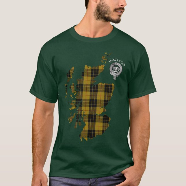 Camiseta Crest e Mapa do Clan MacLeod Tartan (Frente)