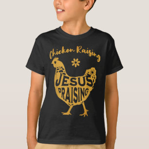 Camiseta Criação De Galinhas E Jesus Elogando Fé Gráfico T
