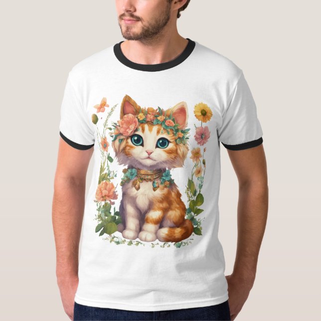 Camiseta Criação de Gatos: Clipe de Flor de Boho (Frente)