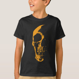 Camiseta Criação de Pintura Laranja de Crânio Iluminado