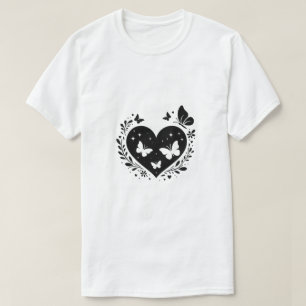 Camiseta Criação de presente de coração elegante e preto