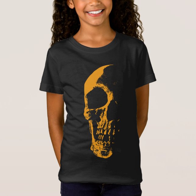 Camiseta Criação de Tinta Laranja Iluminada do Crânio (Frente)