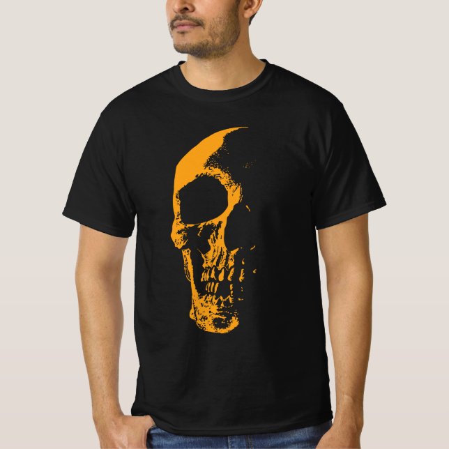 Camiseta Criação de Tinta Laranja Iluminada do Crânio (Frente)