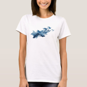 Camiseta Criação Personalizada de Aves Abstratas em Azul Cl