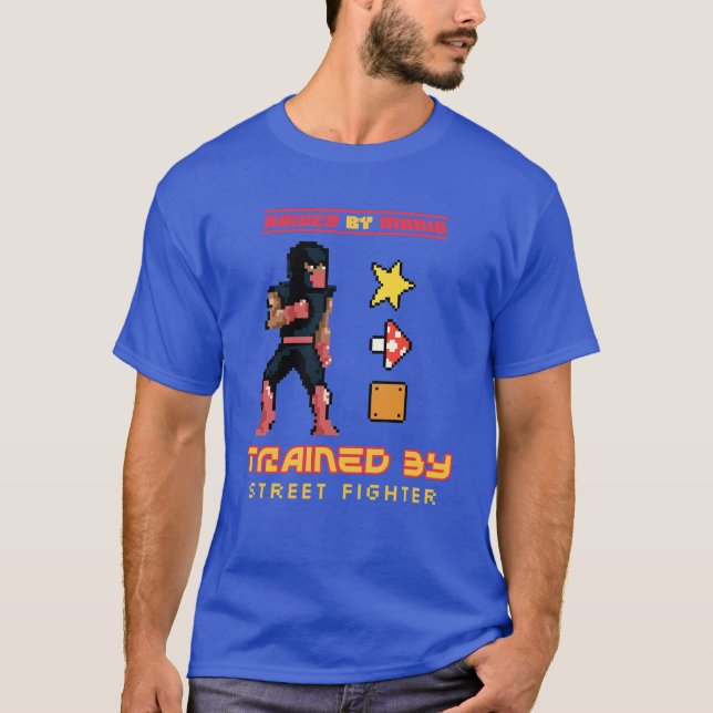 Camiseta Criado Por Mario, Treinado Por Street Fighter (Frente)