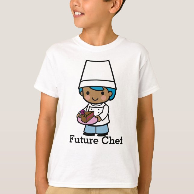 Camiseta Criador / Chef garoto com café de bolo de chocolat (Frente)