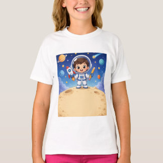 Camiseta Criança Astronauta Pronta para Explorar Caderno Es