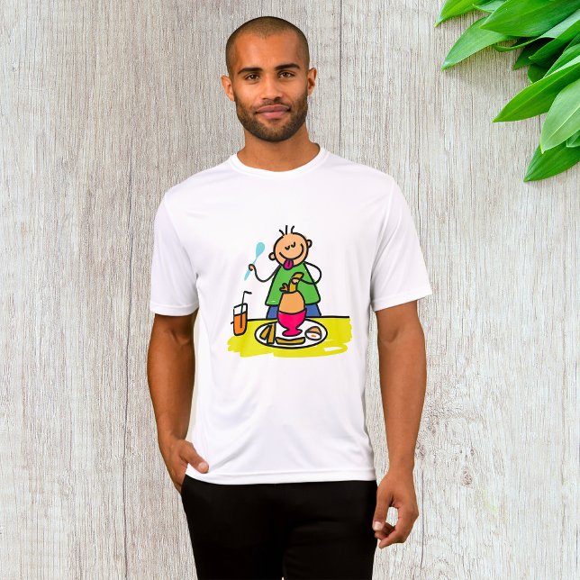 Camiseta Criança de desenho gostando de refeição com suco e (Criador carregado)