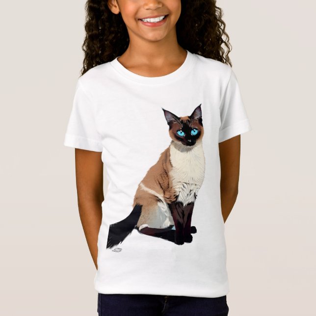 Camiseta Criança De Pata Elétrica De Olhos Azuis De Gato Si (Frente)