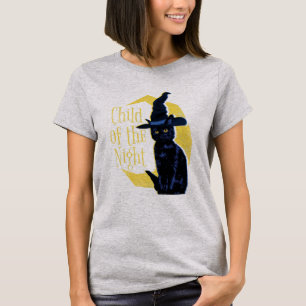 Camiseta Criança do Gato Negro Noturno e Lua