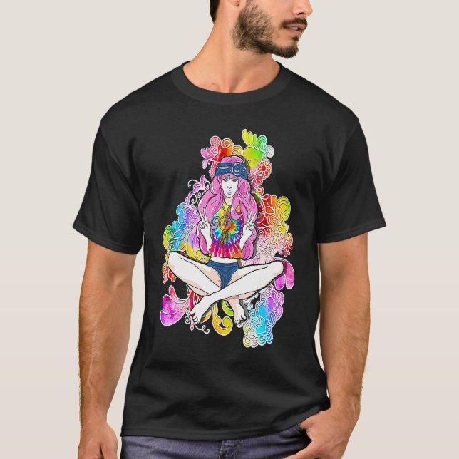 Camiseta Criança do Poder da Flor Hippie Paz Menina T Festa (Frente)