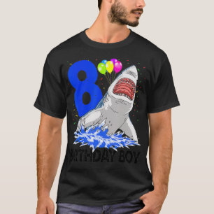 Camiseta Criança Engraçada de Aniversário 8 Tubarão Celebra
