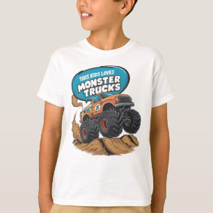 Camiseta Criança Entusiasmada e Caminhão Monstro