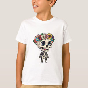 Camiseta Criança Esqueleto Chibi de Açúcar Floral