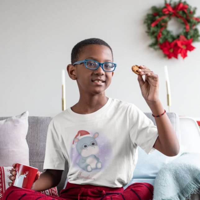 Camiseta Criança Hipopótamo de Natal Personalizado (Criador carregado)