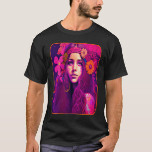Camiseta Criança Hippie A Rosa Com Flores No Seu Relatório