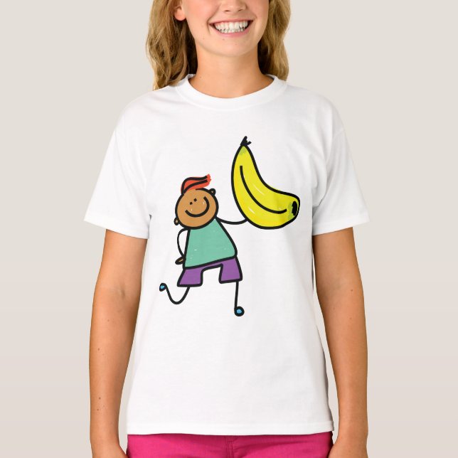 Camiseta Criança Jogada Segurando Banana Amarela Grande (Frente)