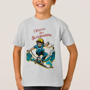 Camiseta Criança Legal Skatista Cota de Diversão Wheelie