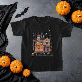 Camiseta Criança Negra do Halloween Haunted House