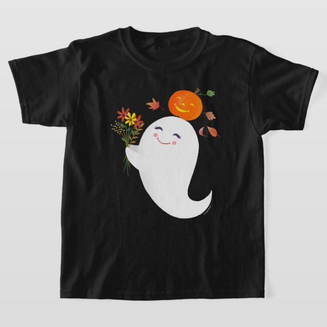 Camiseta Criança Negra Fantasma das Halloween (Postura )