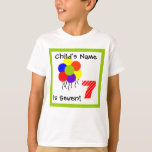Camiseta criança tem sete anos, 7 Birthday, t-shirt<br><div class="desc">criança tem sete anos,  7 Birthday,  camiseta personalizada com o nome da criança Por Sandy Closs. Colorido: laranja roxo,  azul vermelho verde</div>