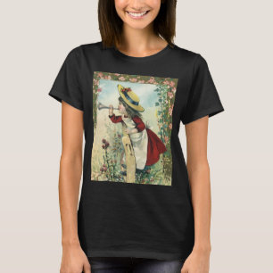 Camiseta Criança Vitoriana Antiga, Menina Sopra Trombeta Pr