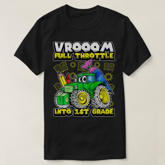 Camiseta Crianças, 1º ano, Trator VROOM 1º dia da escola (Frente do Design)