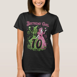 Camiseta Crianças 10º aniversário Bruxa rosa e verde 10 ano