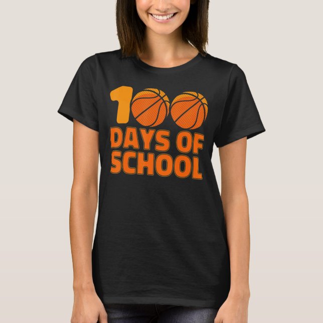 Camiseta Crianças 100 Dias De Basquete Escolar 100º Dia De  (Frente)