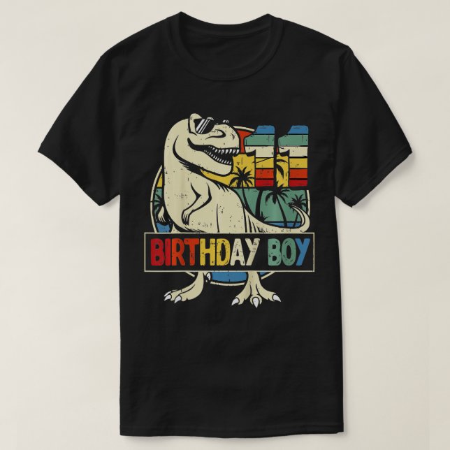 Camiseta Crianças 11 Birthday Boy Dino Rex Dinossaur Boys M (Frente do Design)