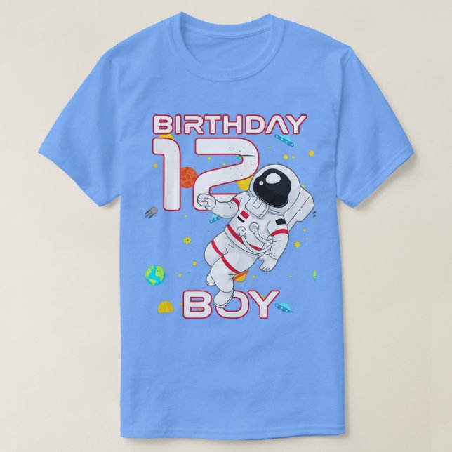 Camiseta Crianças 12 Astronauta de Astronauta de 12 Anos (Frente do Design)