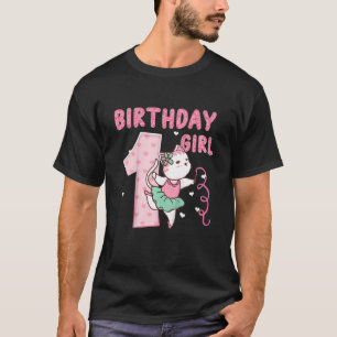 Camiseta Crianças 1 Garota Balé de aniversário Gatinho de g
