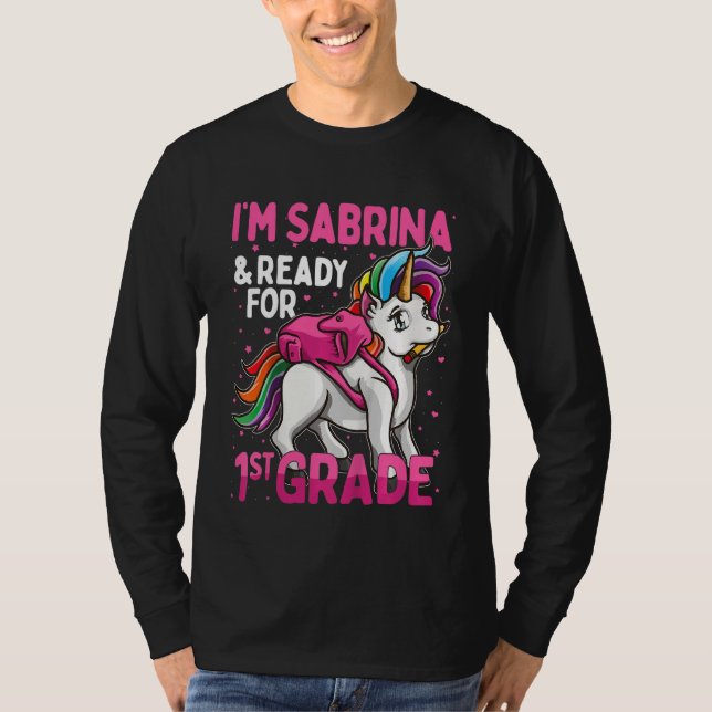 Camiseta Crianças 1rua Grader Unicorn Eu sou Sabrina e esto (Frente)