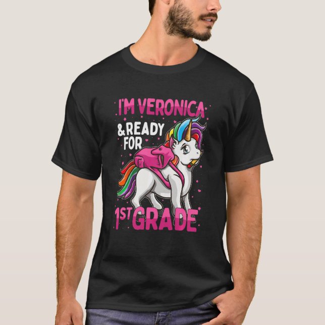 Camiseta Crianças 1rua Grader Unicorn Eu sou Veronica e est (Frente)