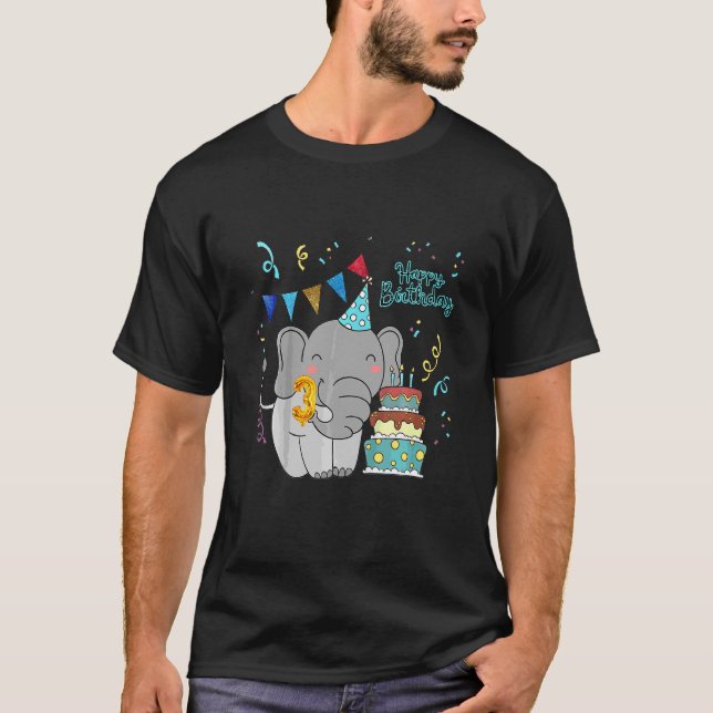Camiseta Crianças 3ruas Feliz Aniversário Elefante Para Beb (Frente)