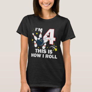 Camiseta Crianças 4ª Boliche de aniversário Eu tenho 4 anos