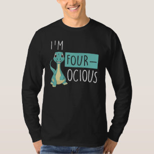 Camiseta Crianças 4º Aniversário 4º Festa de Dinossauros 4
