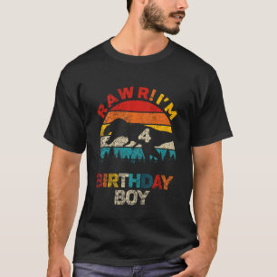 Camiseta Crianças 4º Aniversário Garoto Rawr Im 4 Dinossaur
