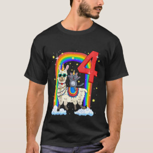 Camiseta Crianças 4º Aniversário Lhama Llamacorn Gato Catic