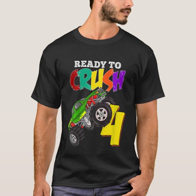 Camiseta Crianças: 4º Aniversário Monster Truck 4 Anos Ra (Frente)
