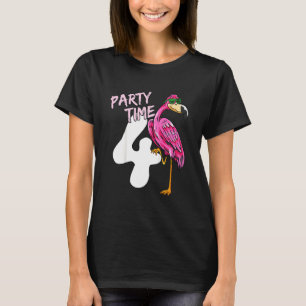 Camiseta Crianças: 4º Aniversário Pink Flamingo Para Menina