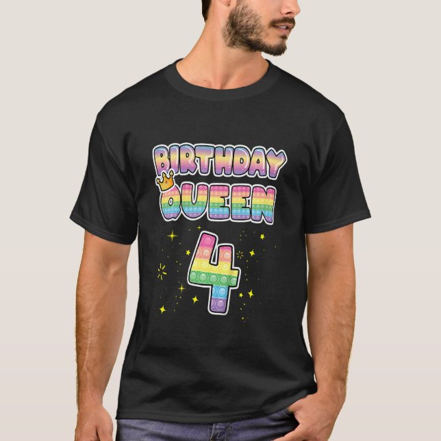 Camiseta Crianças 4º Aniversário Rainha 4 Legal Número Pop (Frente)