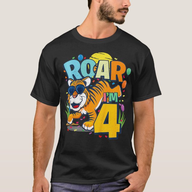 Camiseta Crianças 4º aniversário ROAR IM 4 anos Meninos Tig (Frente)