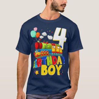 Camiseta Crianças 4º Comboio de Aniversário Meninos 4 Anos