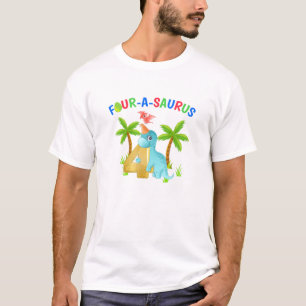 Camiseta Crianças 4-A-Saurus 4° O Jovem De Aniversário Dino