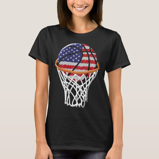 Camiseta Crianças 4 de julho Basquete USA Flag Kids Youth B (Frente)