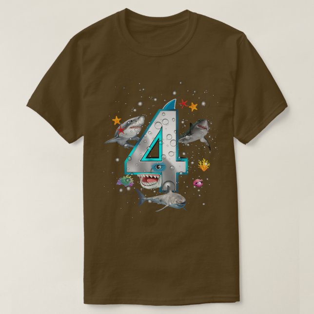 Camiseta Crianças 4.o aniversário Rapazes Tubarão 4 anos Oc (Frente do Design)
