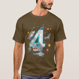 Camiseta Crianças 4.o aniversário Rapazes Tubarão 4 anos Oc