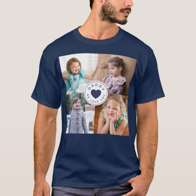 Camiseta Crianças 4 Pai de Colagem de Fotografias Nós Amo V (Frente)
